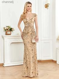 Urban Sexy Dresses Lucyinlove Elegant Champagne Evening Dress For Women Long 2024 Luxury Mermaid Formal Sequins Prom Wedding Party Cocktail yq240327