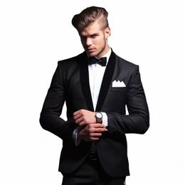 classic Black Men Suits 2 Piece Elegant Shawl Lapel Single Butt Blazer Set Wedding Groom Tuxedo Prom Party Male Suit Slim 2024 y4K7#