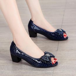 Dress Shoes Corium Fish Mouth Women's Singles Ladle Fat Feet Wide Big Size 41-43 Mother Summer Sandals