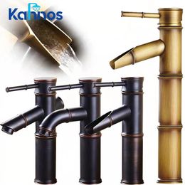 Bathroom Sink Faucets Bamboo Style Brass Basin And Cold Faucet Mixer Tap Waterfall Single Handle Antique