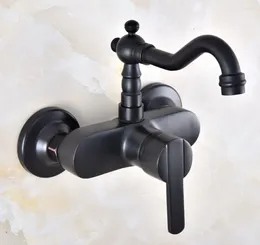 Bathroom Sink Faucets Oil Rubbed Bronze 360 Swivel Spout Basin Faucet Wall Mounted Dual Hole Kitchen Cold And Water Mixer Tap Dnf844