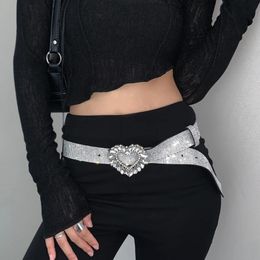 Heart Sequins Rhinestone Women's Belt Trend Fashion with Skirt Punk Style Accessories Personality High Luxury Bb Belt 240315
