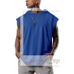 Men's Casual Pullover Sports T Shirts Hedging Hoodie Leisure Sleeveless T-shirts Hooded Waistcoat Loose Tees Gym Fitness Tops 815