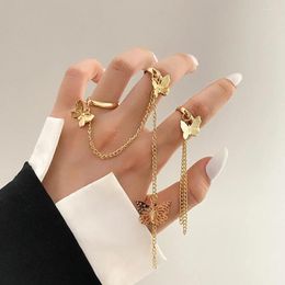 Cluster Rings Women's Classic Golden Butterfly Double Ring Design Adjustable Creative Geometric High-End Alloy Jewelry