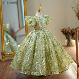 Urban Sexy Dresses Little Girls Pageant Maxi Elegant Luxury Ball Gowns for Weddings and Party Formal Kids Matcha Green Evening Long Dress yq240327