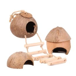 Cages Cute Pet Nest Natural Coconut Shell Hamster Nest Small Animal Cave Hiding Cage Syrian Hamster Erinaceinae Nest House Chew Toys