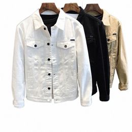 autumn Winter Men's Slim White Denim Jacket Korean Fi Casual Work Jackets For Men Clothing y2rq#
