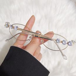 Sunglasses Oval Shades Rhinestone Glasses Men Metal Retro Diamond Eyewear Silver Bling Small Round Women