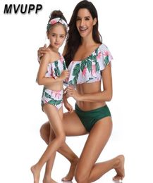 mother daughter swimsuit family matching outfits swimwear mommy and me clothes mom baby bikini mama look high waist summer Y2007131301318