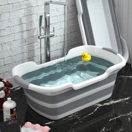 Bathtubs Silicone Foldable Baby Take A Bath Bathtub NonSlip Foot Bath Bucket Folding Portable Pet Dog Cat Bathtub Bathroom Laundry Baske