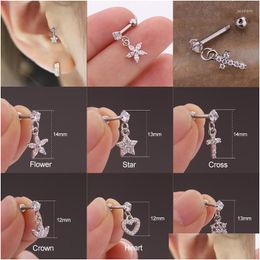 Stud Earrings Fashion Products Pierced Stainless Steel L Screw Micro-Inlaid Zircon Pendant Flower Jewellery Drop Delivery Otwyn