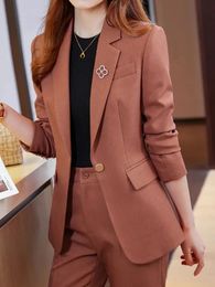 Women Casual Elegant Business Trousers Suit Office Ladies Slim Vintage Blazer Pantsuit Female Fashion Korean Clothes Two Pieces 240327