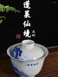 Teaware Sets Jingdezhen Yongle Blue White Porcelain Three Lid Old Retro Large Household Tea Cup Set