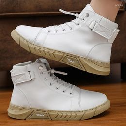 Fitness Shoes Autumn Winter Ankle Boots Black PU Leather Men Brand Outdoor High-top Desert Hiking Tactical Side Zip Platform