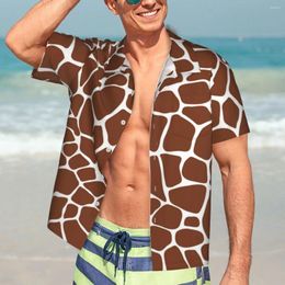 Men's Casual Shirts Giraffe Print Shirt Brown Animal Skin Elegant Summer Man Short Sleeve Beach Breathable Custom Oversized Blouses