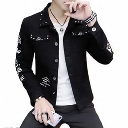 men's Denim Jacket Rivet White Slim Fit Male Jean Coats Punk Board Korean Popular Clothes Winter Outerwear G Fi Original q54z#