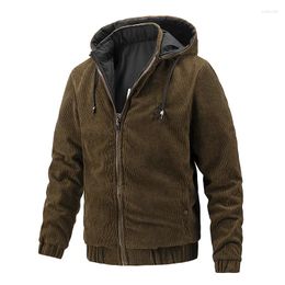 Men's Jackets Winter Autumn Men Jacket Streetwear Corduroy Cotton Casual Solid Colour Mens Sports Outwear Hoodied Slim Zipper Coat