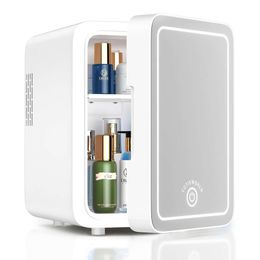 Skincare with Dimmable LED Light Mirror, 4-liter Makeup Mini Refrigerator, Suitable Bedrooms, Cars, Offices, Dormitories, Cooler Heater, Portable Small