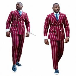 new Men's Suits Tailored 2 Pieces Blazer Pants Peaked Lapel Double Breasted Modern Stripes Wedding Slim Custom Made Plus Size p3tU#