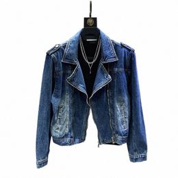 pfhq High Quality Short Denim Jackets Men's Original Wearproof Zippers Turn-down Collar Avant-garde Handsome Autumn Coat 21F2009 E34s#