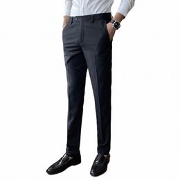 men Formal Busin Suit Pants Black / Grey / Navy / Wine Red Male Simple Trousers Size 28-42 R59T#