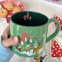 Mugs 500ml Christmas Gift Ceramic Mug Santa Claus Tree Elk Snowman Festival Kitchen Drinkware Green Cup