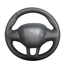 Steering Wheel Covers Black PU Faux Leather Hand-stitched Cover For 208 2012-2024 2008 2013-2024 308 SW 2014-2024