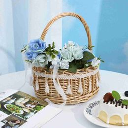 Storage Baskets 1pc Rattan Woven Basket Bride Flower Basket Easter Wedding Handheld Basket Princess Decorative Flower Handheld Basket er