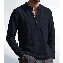 Men's Casual Shirts Cotton Linen T Long Sleeve Button Down Collar Shirt Loose Solid Colour Tops Spring Men Clothing
