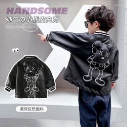 Jackets Leather Autumn Cute Jacket Boy Children Korean Fashion Bear PU Outwear Toddler Kids Baby Clothes Coat 2-13 Coats