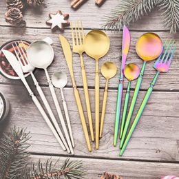 Dinnerware Sets Colourful Luxury Set Knife Fork Spoon Cutlery Matte Stainless Steel Tableware Western Home Coffee Silverware