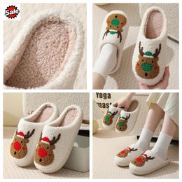 Nuova casa confortevole Simpatico cartone animato Babbo Natale Pantofole invernali in cotone per uomo Donna Coppie Pantofole in cotone caldo GAI BIGSIZE 2024 PELUCHE morbido Fluffy House carino