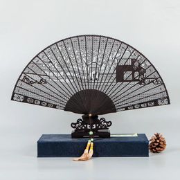 Decorative Figurines Fans Ebony Sandalwood Fan Ancient Style Exquisite Hollowed Out Carved Folding Chinese Gift Decoration