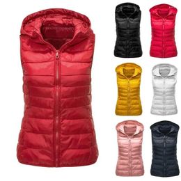 Women's Vests Winter Womens Hooded Outerwear Sleeveless Jackets Pure Colour Coat