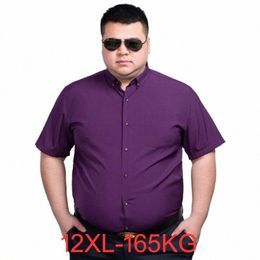 plus Size 12XL 160KG short Sleeve Men Shirt pockets summer navy Blue Pink wedding Men formal Dr Shirts bussin office shirt B5yH#