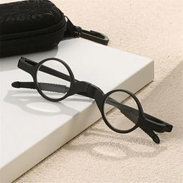 Sunglasses Round Lens Folding Reading Glasses With Zipper Case Small Hanging Pouch Presbyopic Eyeglasses Spring Hinge Readers