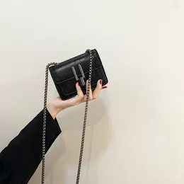 Shoulder Bags Women Handbag Bag Korean Mini Solid Color Pu Metal Buckle Messenger Fashion Chain Simple Female Purse