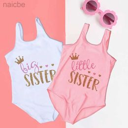 One-Pieces Big /litttle Sister Matching Swimwear Baby Girl One Piece Swimsuit for 2-7year Toddler Bikini Bathing Suits Childrens Beachwear 24327