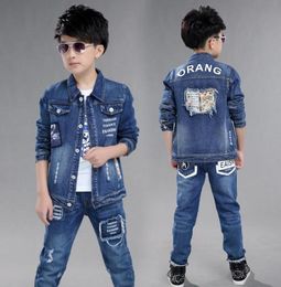 Fashion Teenage Boys Denim Clothes Set Autumn Children Jeans Coat and Pants Autumn Baby Boys Cotton Sport Suits 10 12 Years New3568120