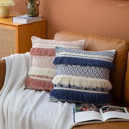 Pillow Cover 45x45cm Navy Pink Handmade Boho Decoration Cotton Woven Tassels For Living Room Chair Sofa