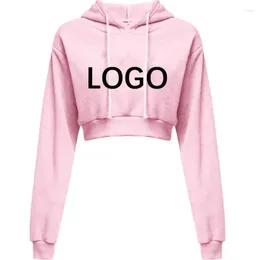 Women's Hoodies Custom LOGO Women Sweatshirt Cropped Short Hooded Long Sleeve Solid Color Fashion Casual Streetwear Female Pullover S-2XL