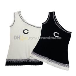 Contrast Colour Vest Off Shoulder Tanks Top Women Elastic Knitted Tops Sexy Fitted Sport Vests