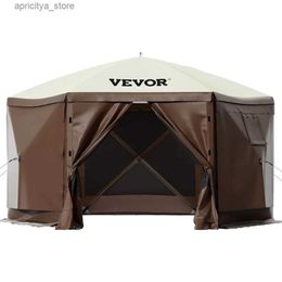 Tents and Shelters Large sunshade tent outdoor camping tent 6-sided pop-up canopy tent with grid Windows shelter free hiking transportation24327