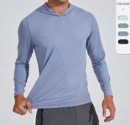 Lu Lu Align Yoga Men Hoodie Quick Drying Shirt with Long Sleeve Running Workout T Shirts Breathable Compression Riding Top 5515ess