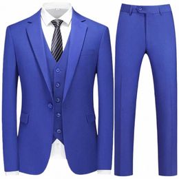 2023 Fi New Men's Boutique Busin Slim Solid Color Suit Set / Male Slim Fit Double Split Dr Blazers Jacket Pants Vest Q8rp#