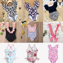 One-Pieces Swimsuit for Kids Girls 2024 Summer New Girls Swimsuit Beach Hot Spring Vacation Style Floral Striped Sling One-Piece Swimsuit 24327