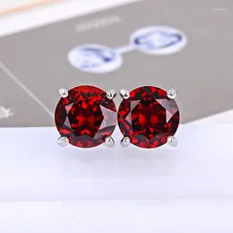 Stud Earrings Natural Red Garnet 925 Sterling Silver Simple Style Crystal Clean 5mm Fashion Jewelry Test Passed With Certificate