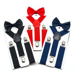 Kids Suspenders with Bowtie Fashion Children Bow Tie Set Boys Braces Girls Adjustable Baby Wedding Ties Accessories 240320