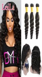 Malaysian Virgin Hair Loose Wave Pre Plucked 3 Bundles With 360 Lace Frontal Lace Band Loose Wave Human Hair Wefts with Closure8589180