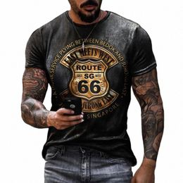 summer Men T Shirts Vintage Short Sleeve America Route 66 Letter 3D Printed Fi O Neck T Shirts Oversized Tops Man Clothes 03Ch#